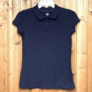 Old Navy 97% Cotton Navy Blue Polo Tee Girl's L Size Women's XS !